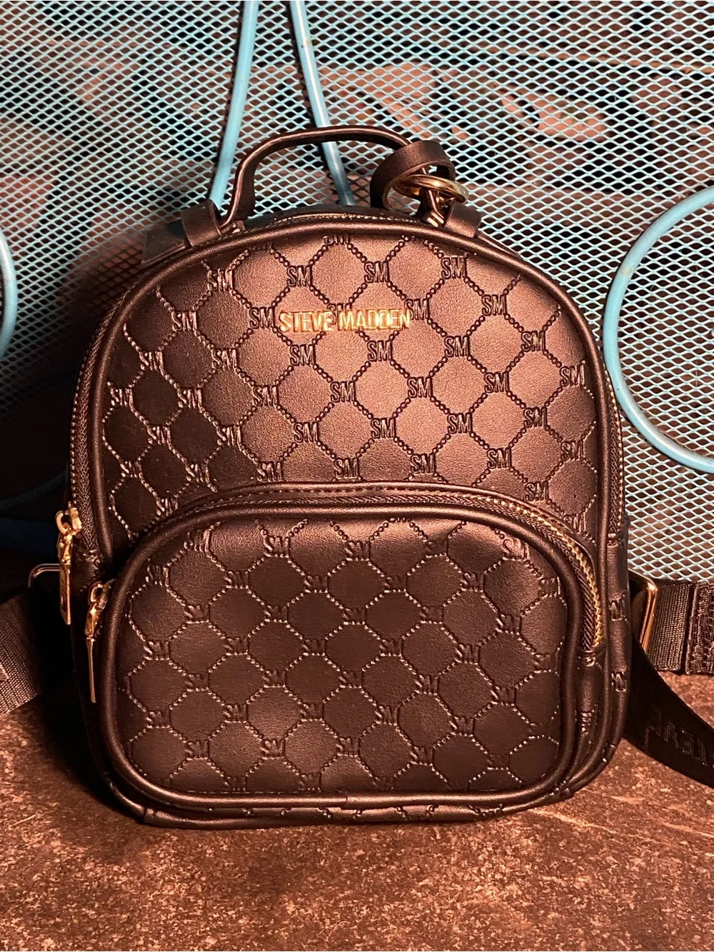 NWOT Steve Madden small backpack,tassel logo keychain,credit card wallet,black